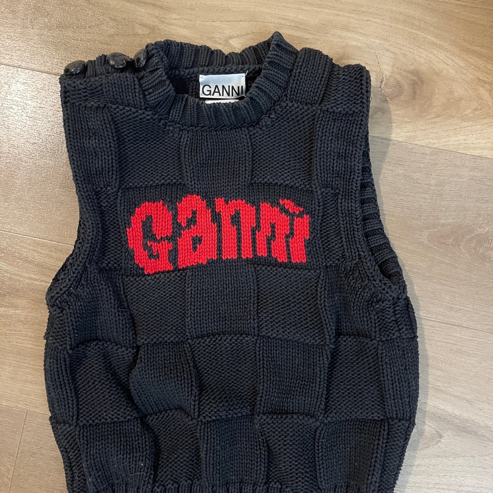 Ganni Black Knit Vest with Button Detail